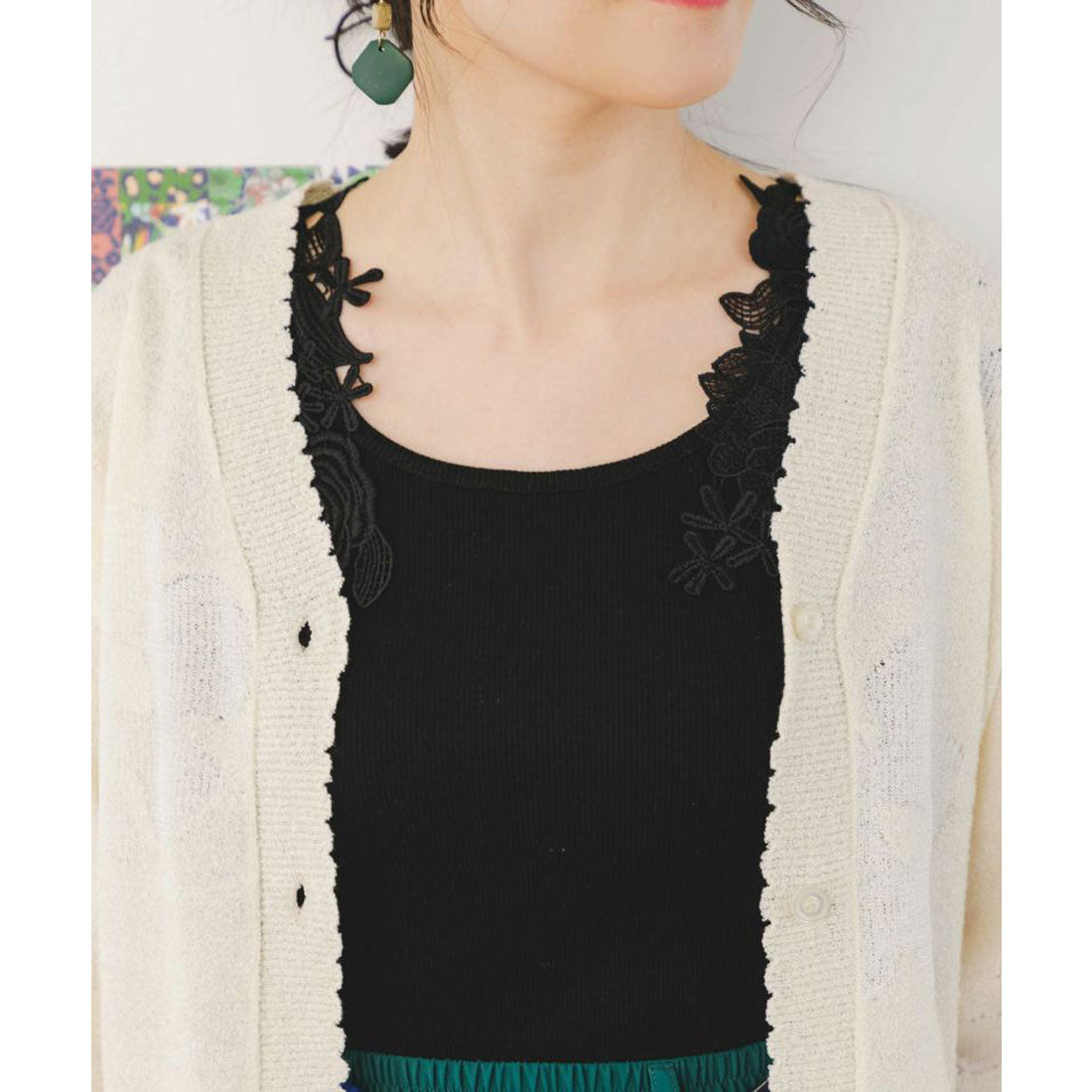 ScoLar Floral Pattern Sheer Jacquard Knit Cardigan