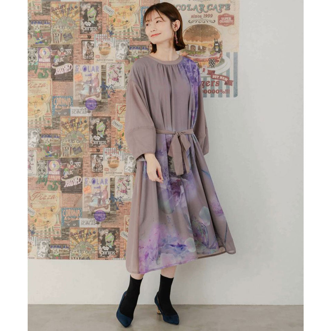 スカラー ScoLar 咲き誇る大輪柄 シフォンワンピース