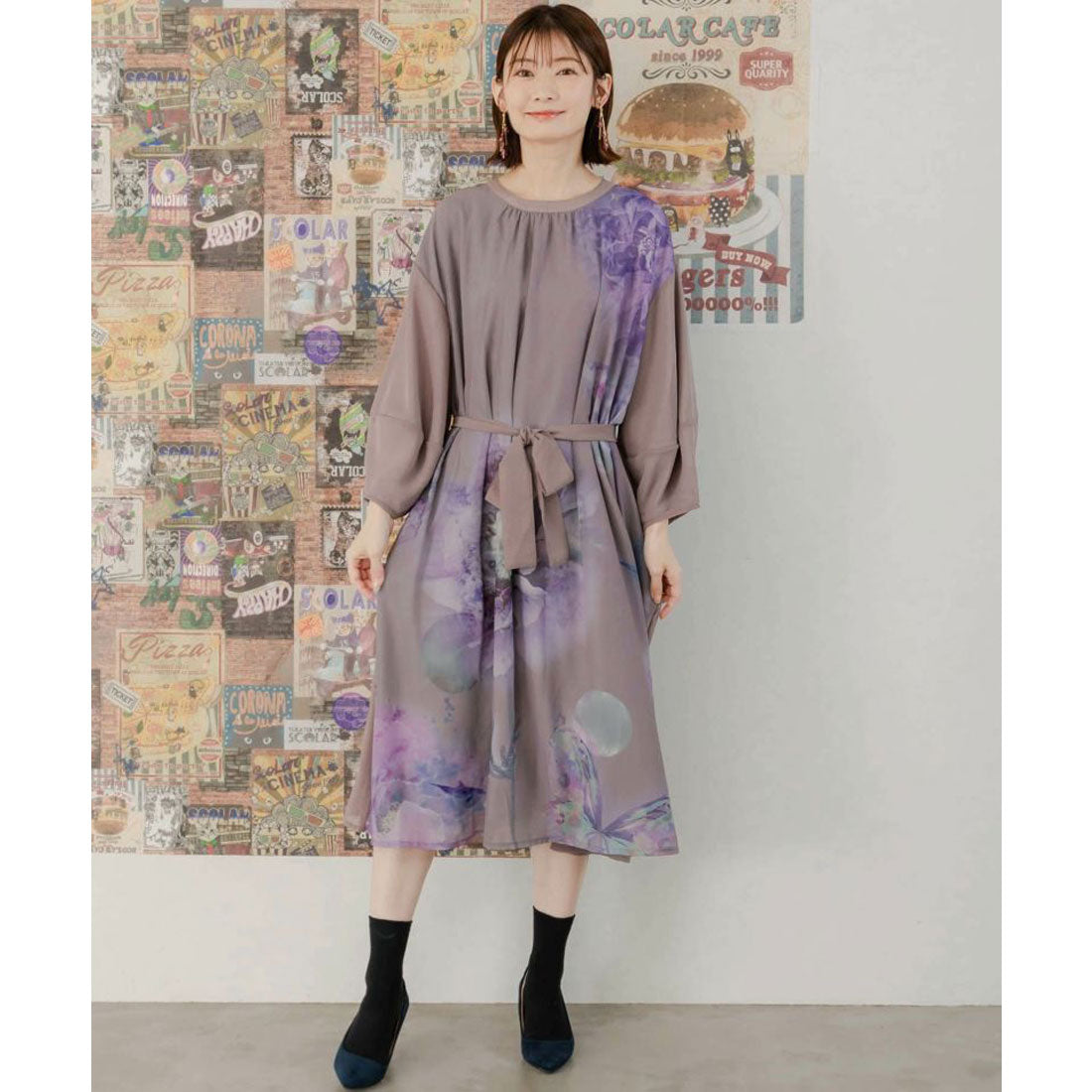 スカラー ScoLar 咲き誇る大輪柄 シフォンワンピース