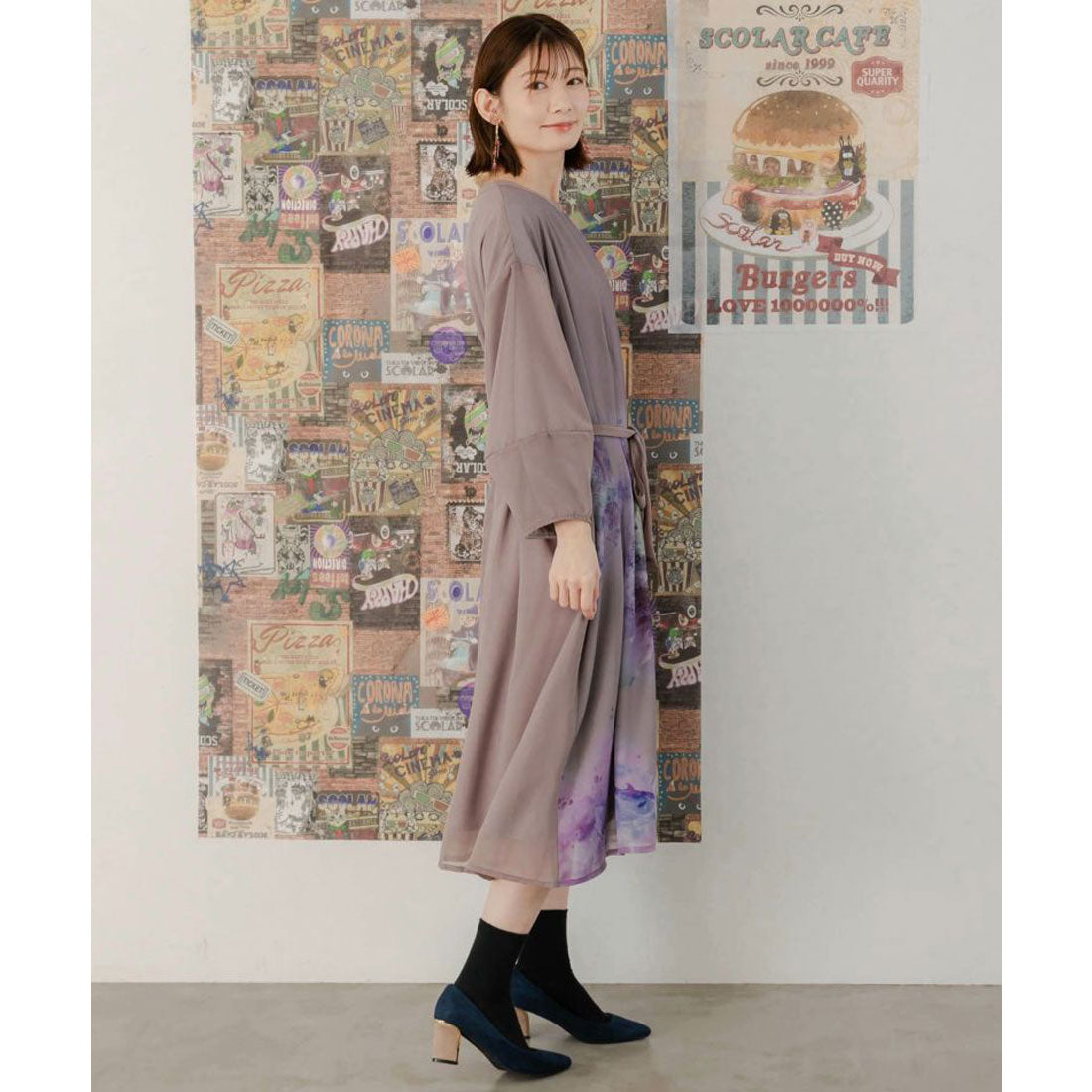 スカラー ScoLar 咲き誇る大輪柄 シフォンワンピース