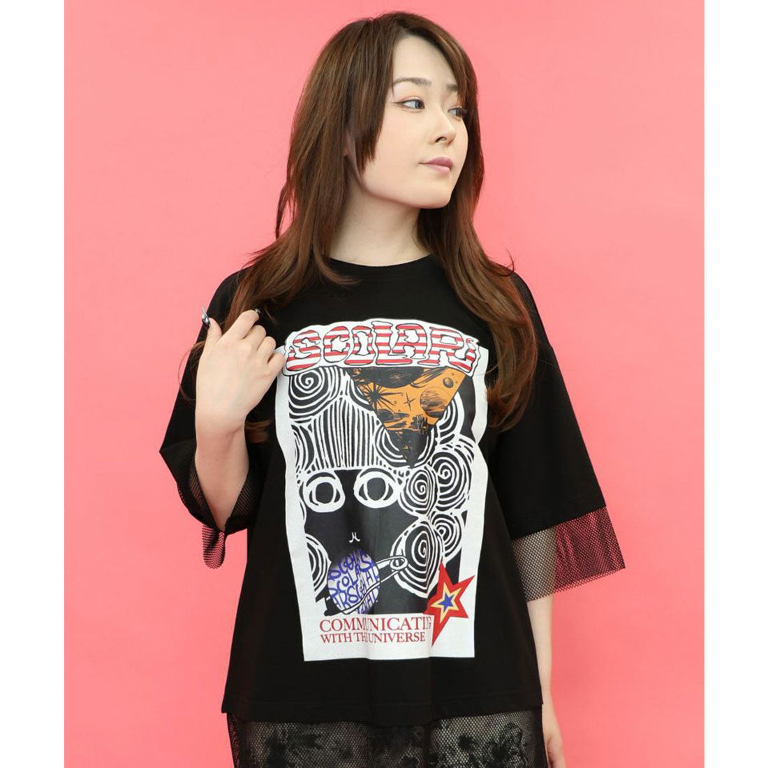 スカラー ScoLar スカラーちゃん柄メッシュ切替BIG-T （ブラック） ブラック