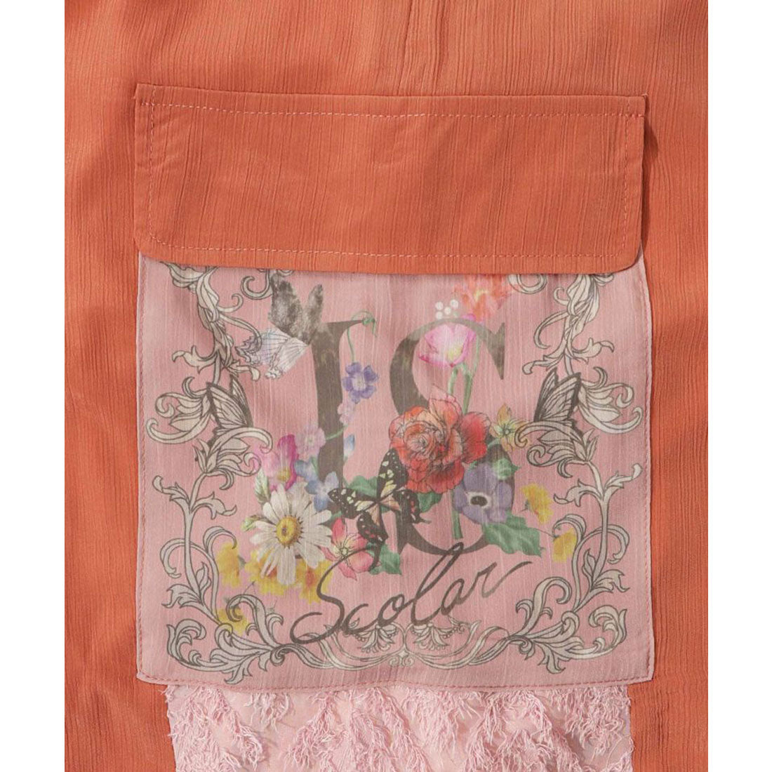 スカラー ScoLar 花蝶フリンジシフォン 異素材MIXカーゴパンツ （ピンク） ピンク