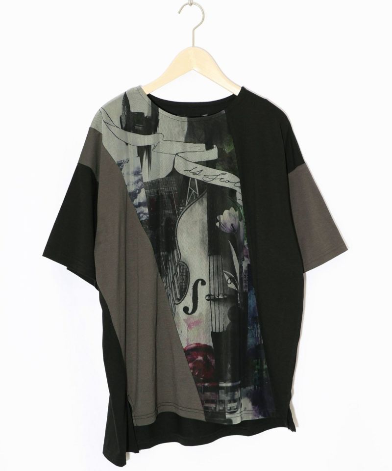 スカラー ScoLar アートコラージュ チュール重ね切替Tシャツ （ブラック） ブラック