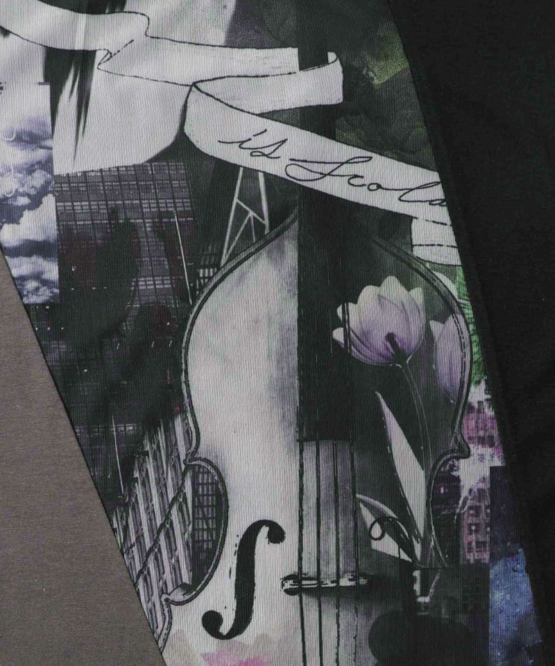 スカラー ScoLar アートコラージュ チュール重ね切替Tシャツ （ブラック） ブラック