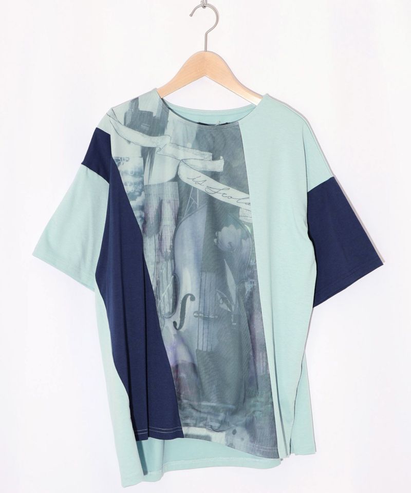 スカラー ScoLar アートコラージュ チュール重ね切替Tシャツ （ブラック） ブラック
