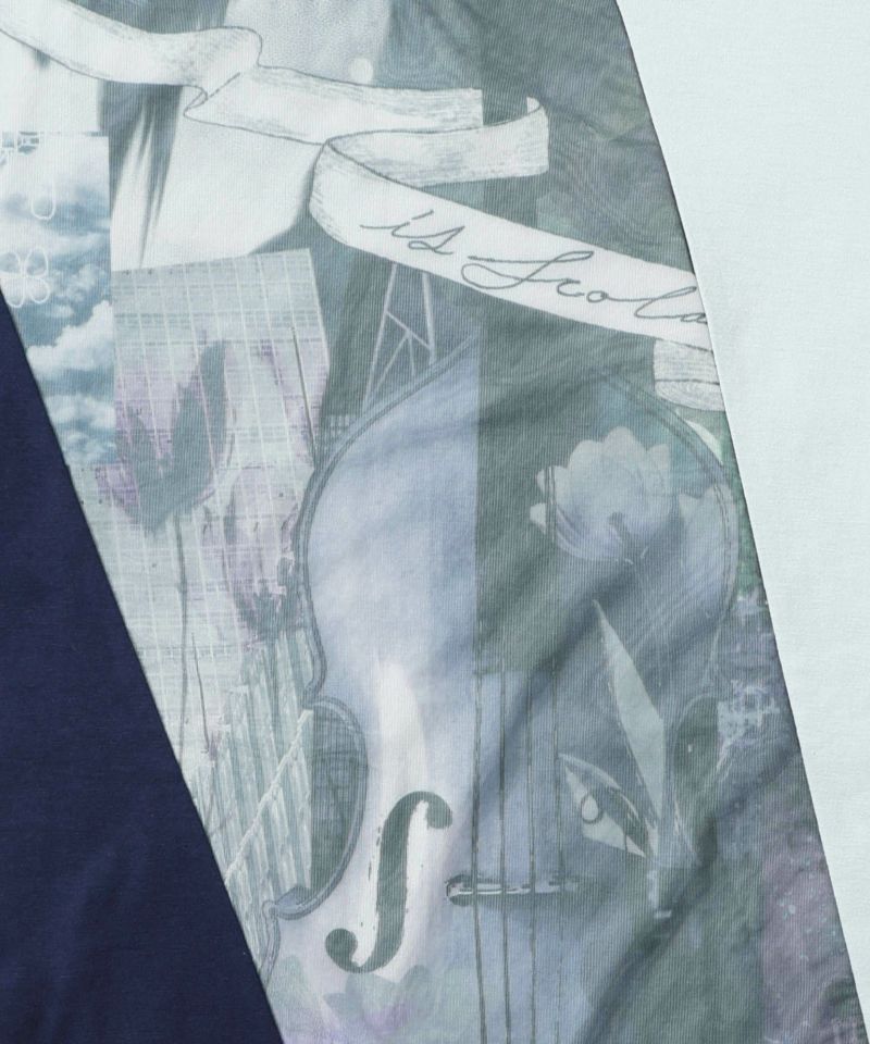 スカラー ScoLar アートコラージュ チュール重ね切替Tシャツ （ブラック） ブラック
