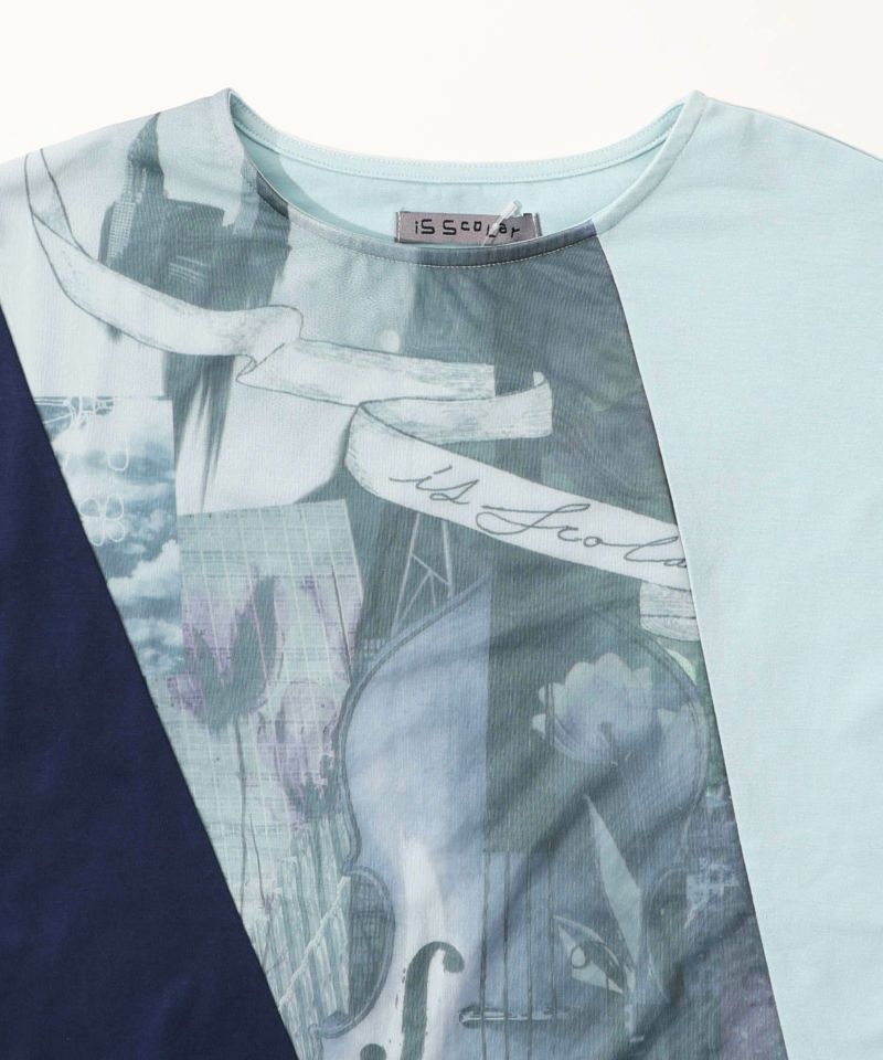 スカラー ScoLar アートコラージュ チュール重ね切替Tシャツ （ブラック） ブラック