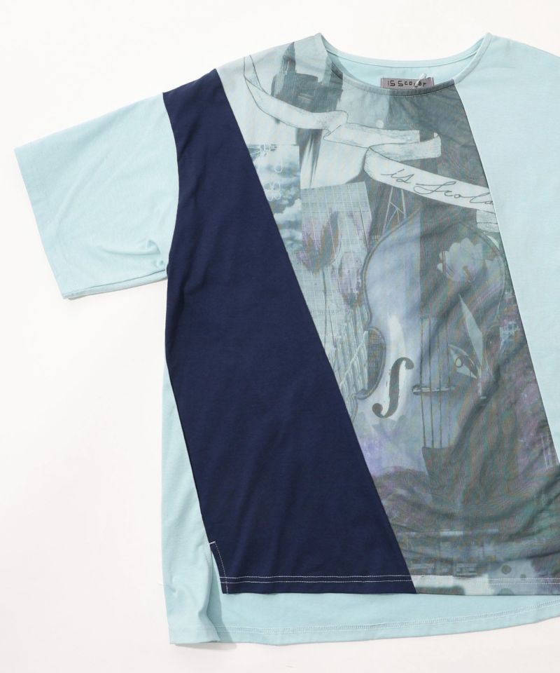 スカラー ScoLar アートコラージュ チュール重ね切替Tシャツ （ブラック） ブラック