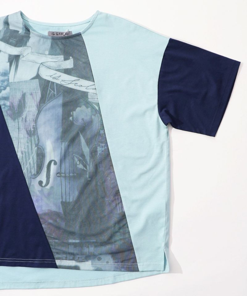 スカラー ScoLar アートコラージュ チュール重ね切替Tシャツ （ブラック） ブラック