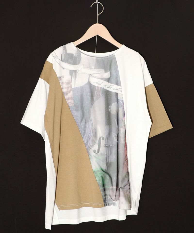 スカラー ScoLar アートコラージュ チュール重ね切替Tシャツ （オフホワイト） オフホワイト