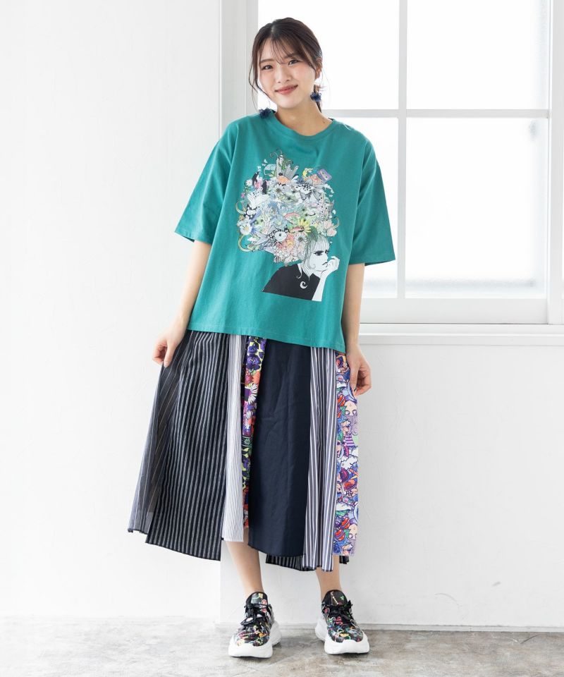 スカラー ScoLar 花とアニマルアートTシャツ （グリーン） グリーン