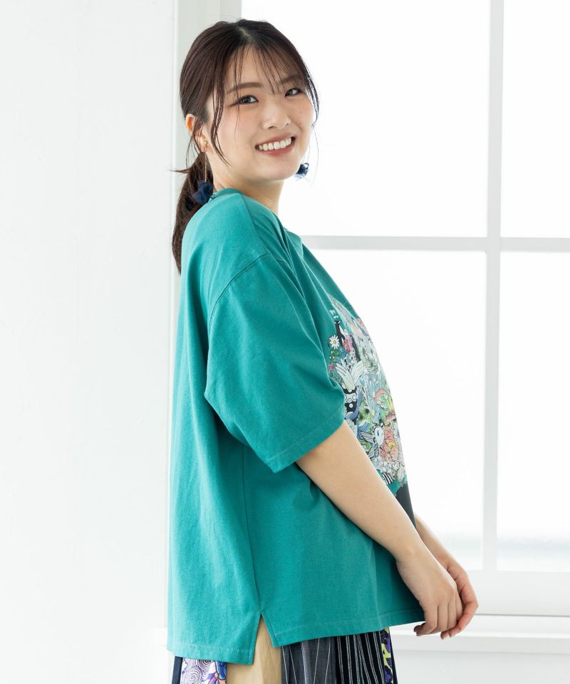 スカラー ScoLar 花とアニマルアートTシャツ （グリーン） グリーン