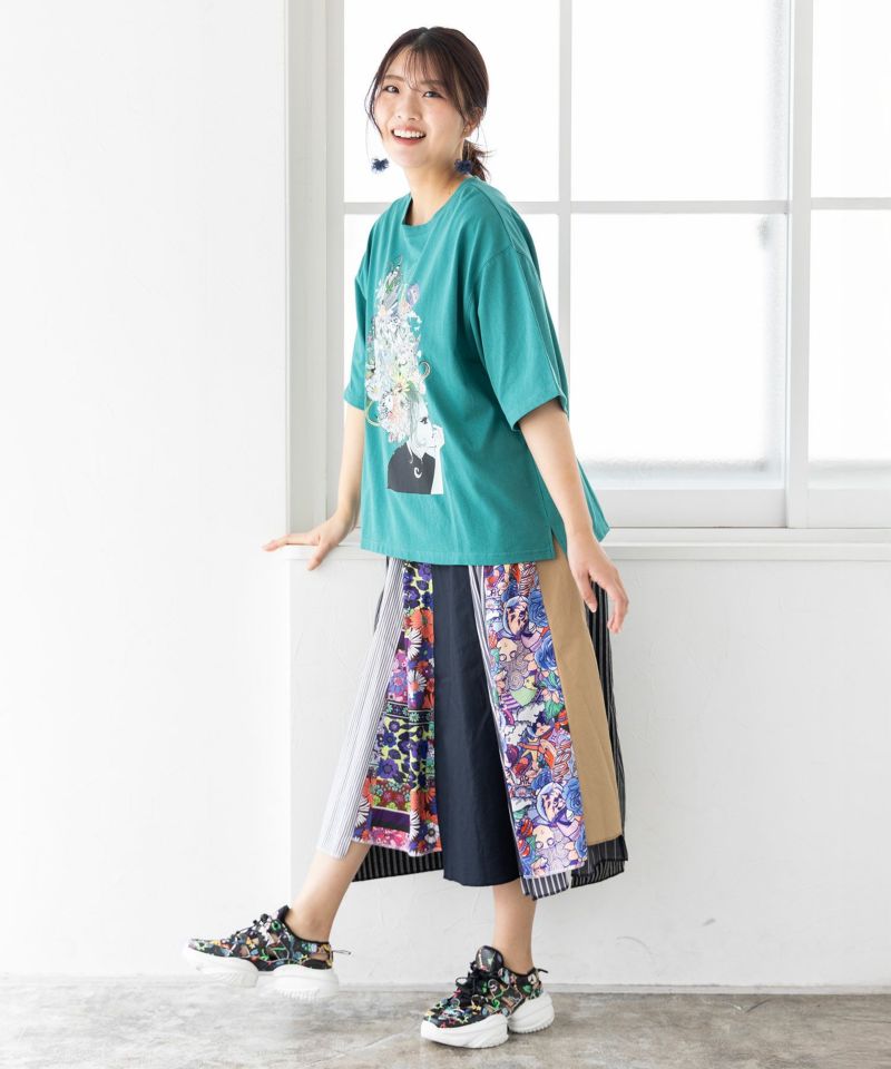 スカラー ScoLar 花とアニマルアートTシャツ （グリーン） グリーン