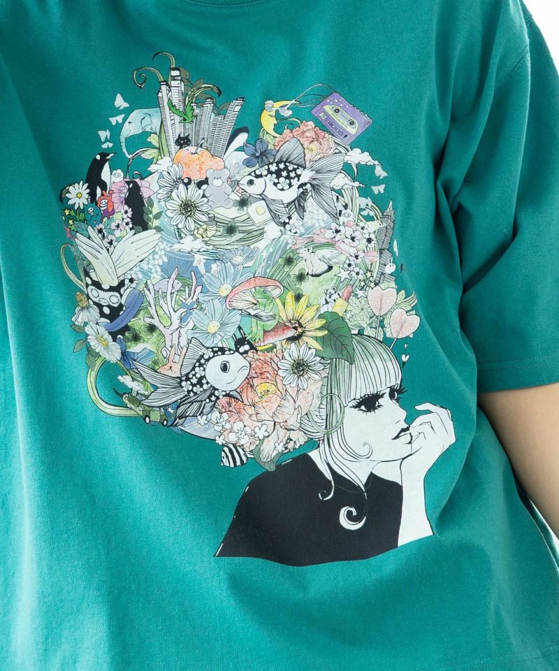スカラー ScoLar 花とアニマルアートTシャツ （グリーン） グリーン