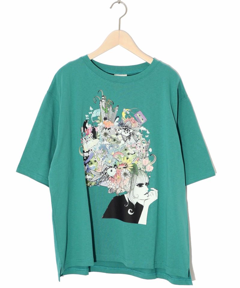 スカラー ScoLar 花とアニマルアートTシャツ （グリーン） グリーン