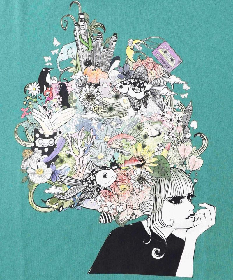 スカラー ScoLar 花とアニマルアートTシャツ （グリーン） グリーン