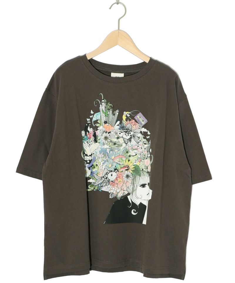 スカラー ScoLar 花とアニマルアートTシャツ （グリーン） グリーン