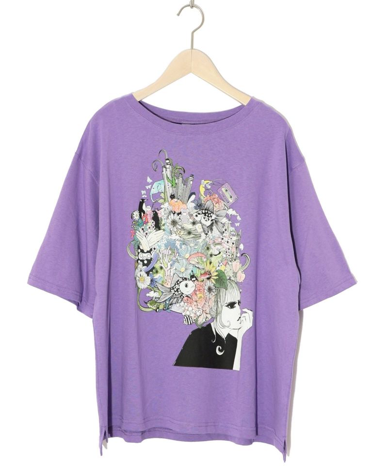 スカラー ScoLar 花とアニマルアートTシャツ （パープル） パープル