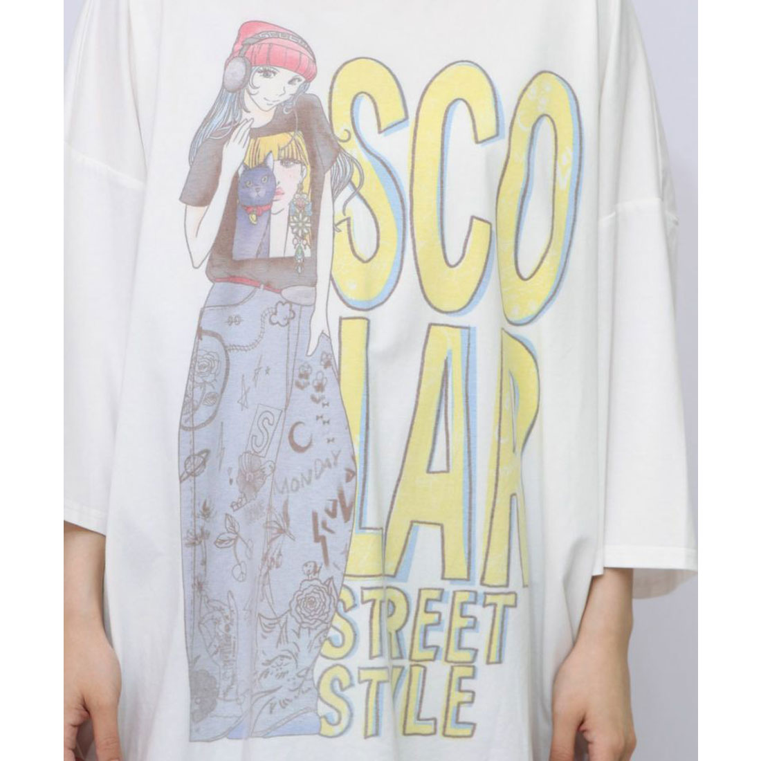 スカラー ScoLar スカラースタイリング 女の子柄プルオーバー （ブラック） スカラー ScoLar スカラースタイリング 女の子柄プルオーバー