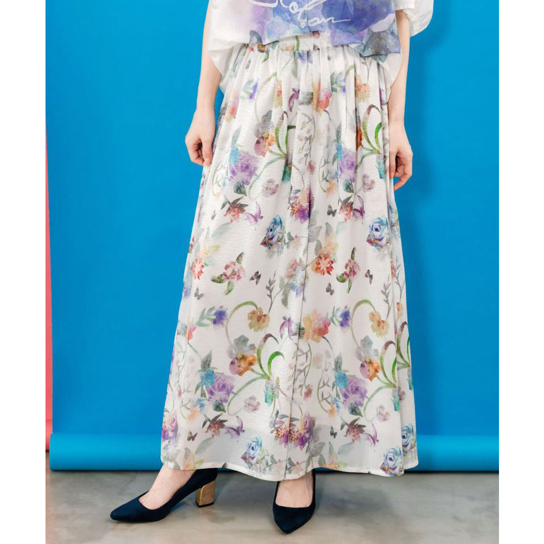 スカラー ScoLar 花柄シャイニーシアーパンツ （オフホワイト） オフホワイト