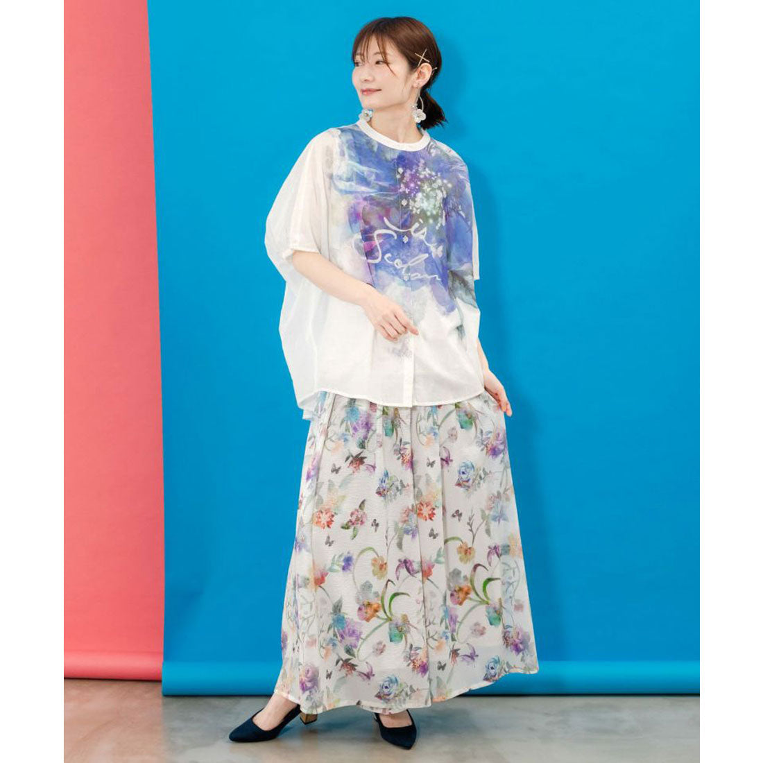 スカラー ScoLar 花柄シャイニーシアーパンツ （オフホワイト） オフホワイト