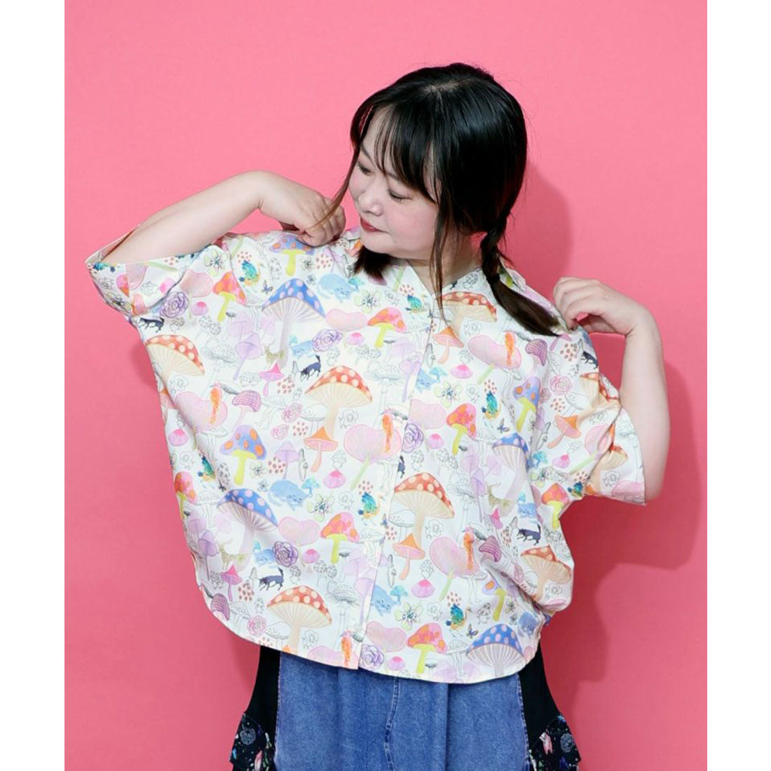 スカラー ScoLar キノコ・POP・イチゴ柄 3柄展開シャツ （アイボリー） アイボリー