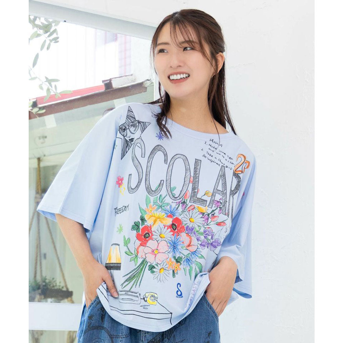 スカラー ScoLar スカラーロゴ花束柄 接触冷感プルオーバー （ピンク） スカラー ScoLar スカラーロゴ花束柄 接触冷感プルオーバー