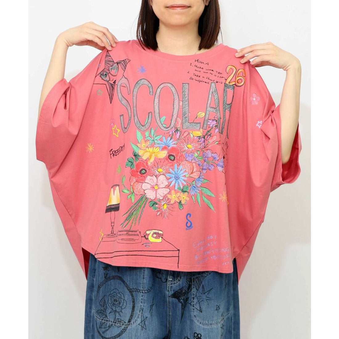 スカラー ScoLar スカラーロゴ花束柄 接触冷感プルオーバー （オフホワイト） スカラー ScoLar スカラーロゴ花束柄 接触冷感プルオーバー