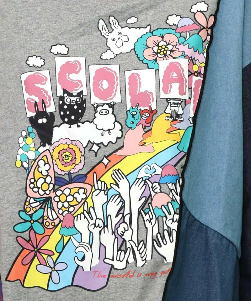 スカラー ScoLar 26周年スタート柄 チェック×デニム切替チュニック （杢グレー） 杢グレー