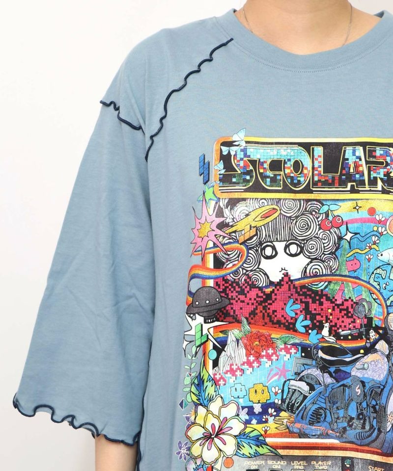 スカラー ScoLar バイクゲーム柄メロウ切替ワンピース （ブルー） ブルー