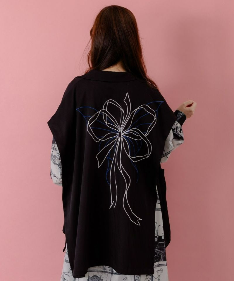 スカラー ScoLar リボン刺繍テーラードジレ （ブラック） ブラック