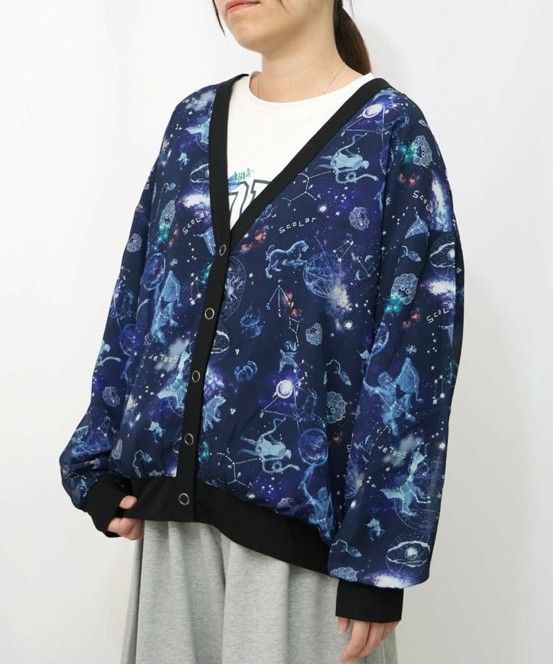 スカラー ScoLar 星座柄×無地リバーシブルカーディガン （ネイビー） ネイビー