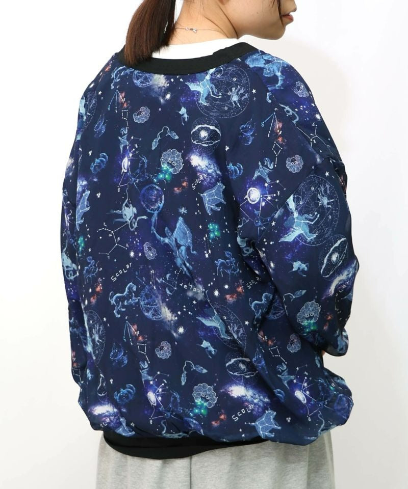 スカラー ScoLar 星座柄×無地リバーシブルカーディガン （ネイビー） ネイビー
