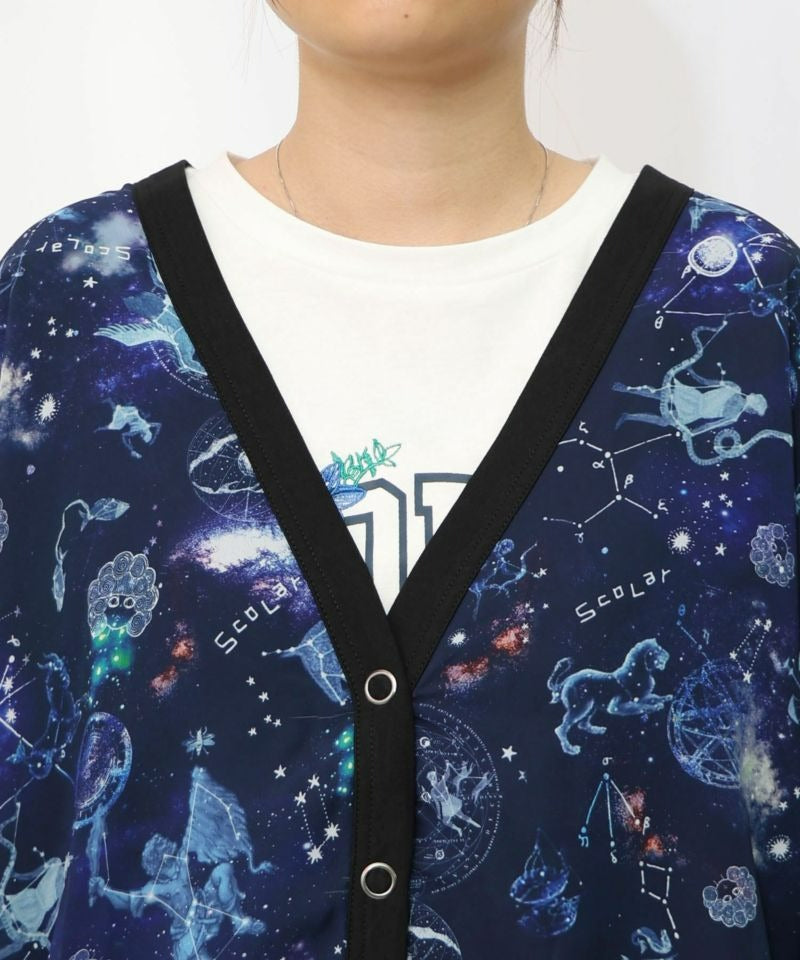 スカラー ScoLar 星座柄×無地リバーシブルカーディガン （ネイビー） ネイビー