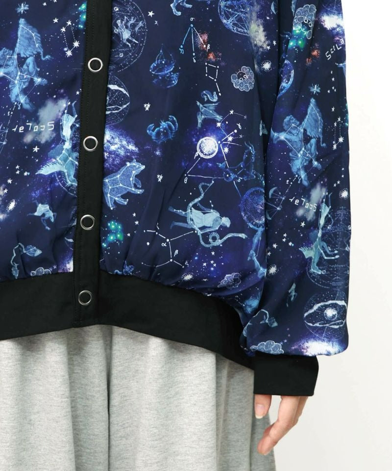 スカラー ScoLar 星座柄×無地リバーシブルカーディガン （ネイビー） ネイビー