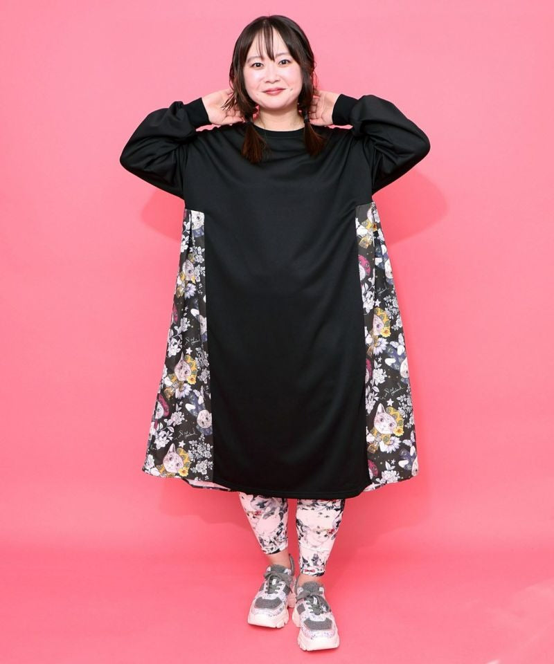 スカラー ScoLar おめかしネコ柄 切替ワンピース （ブラック） ブラック