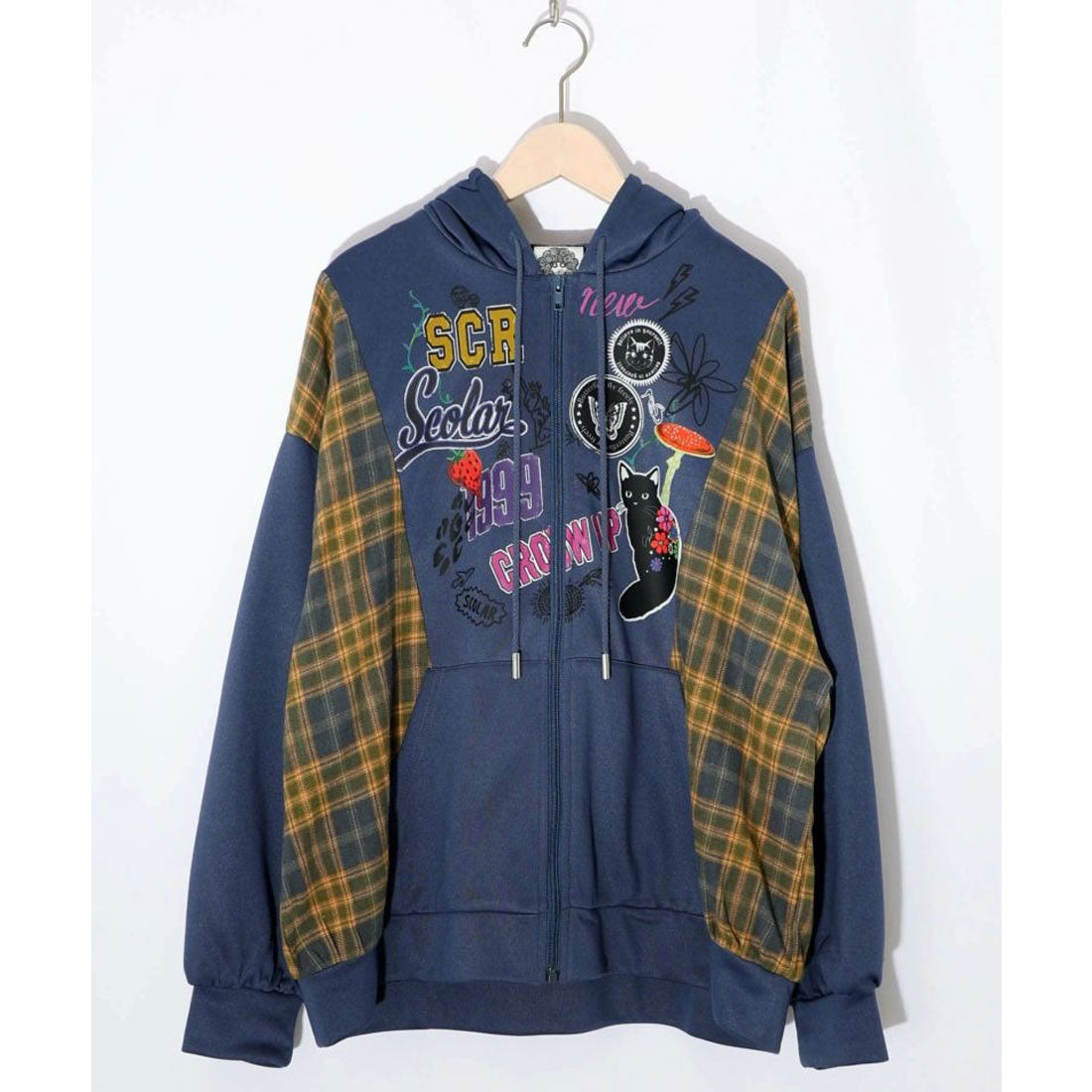 スカラー ScoLar POP・チェック柄切替パーカー （ネイビー） ネイビー