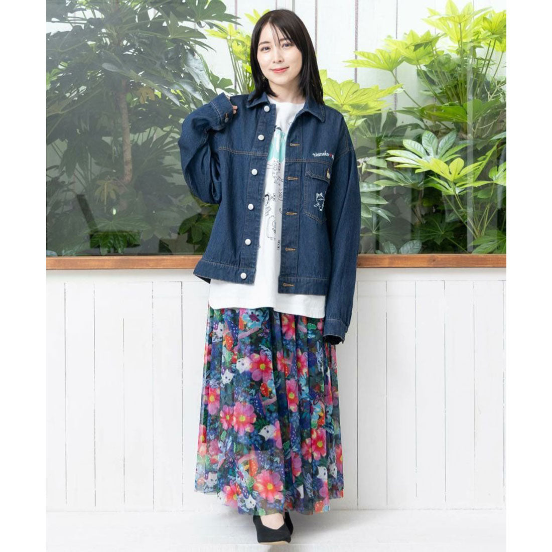 スカラー ScoLar なめことネコずきんのおつかい デニムジャケット （ブルー） ブルー