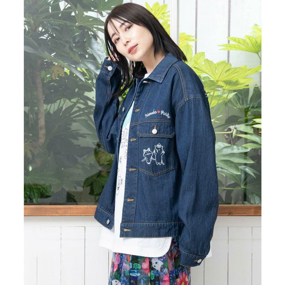 スカラー ScoLar なめことネコずきんのおつかい デニムジャケット （ブルー） ブルー