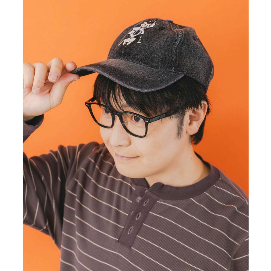 スカラー ScoLar 牛ネコ刺繍デニムキャップ （ブラック） ブラック