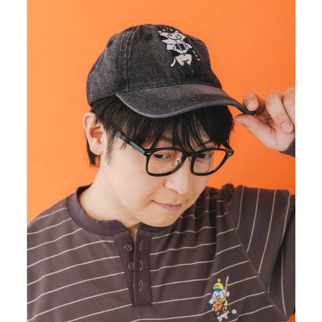 スカラー ScoLar 牛ネコ刺繍デニムキャップ （ブラック） ブラック