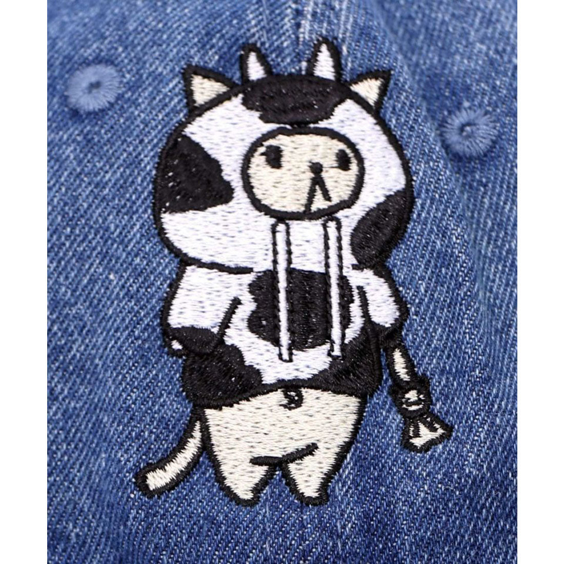 スカラー ScoLar 牛ネコ刺繍デニムキャップ （ブラック） ブラック