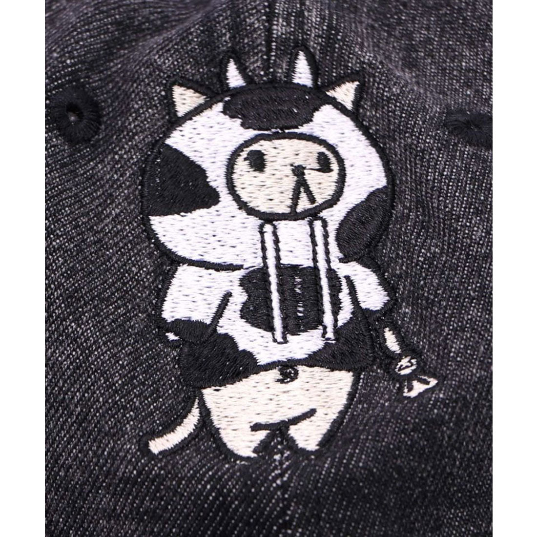スカラー ScoLar 牛ネコ刺繍デニムキャップ （ブラック） ブラック