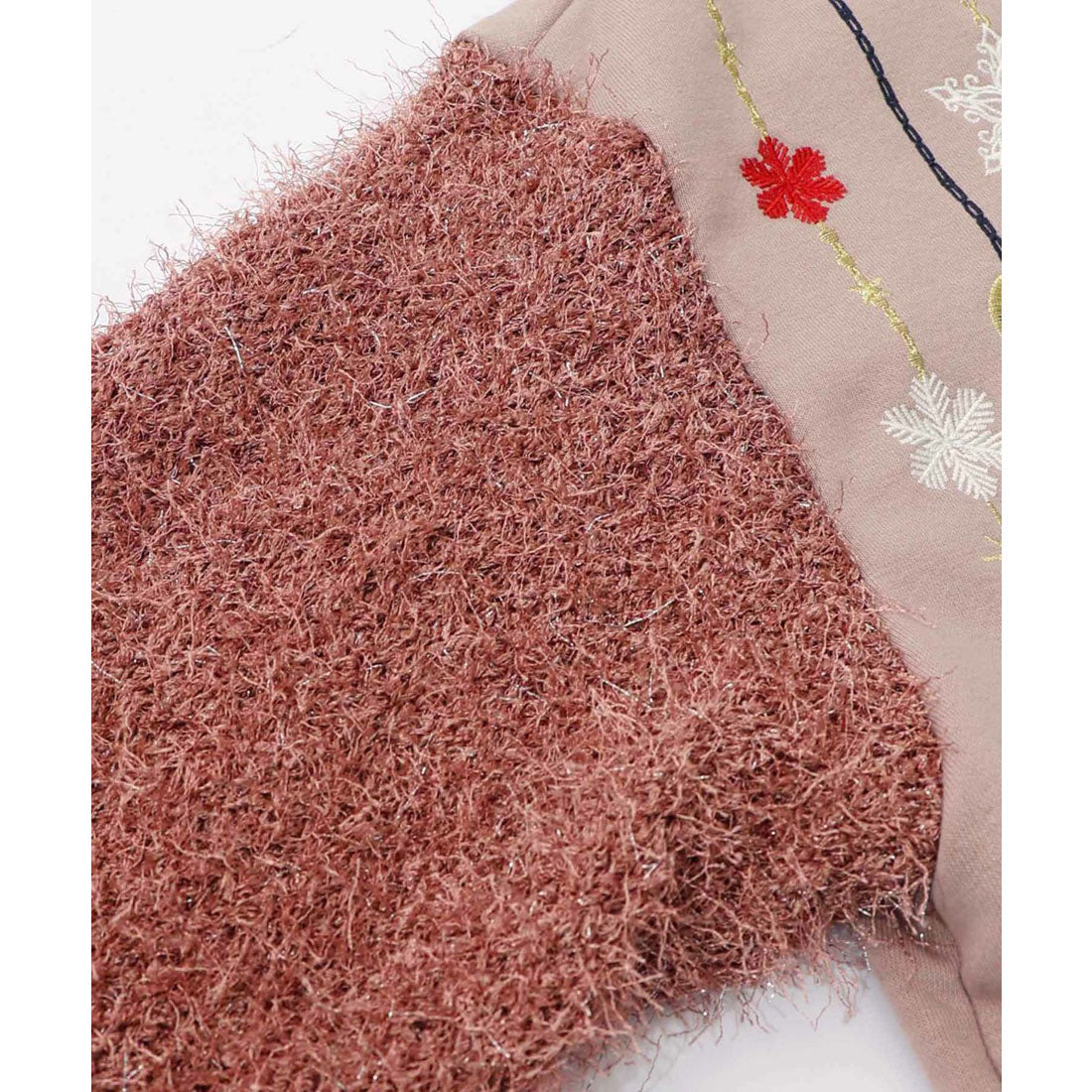 スカラー ScoLar 雪の結晶ガーランド刺繍裏毛×ラメフェザーニット （ブラック） ブラック