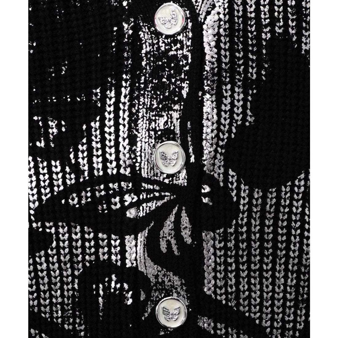スカラー ScoLar 蝶柄箔プリントニットカーディガン （ブラック） ブラック