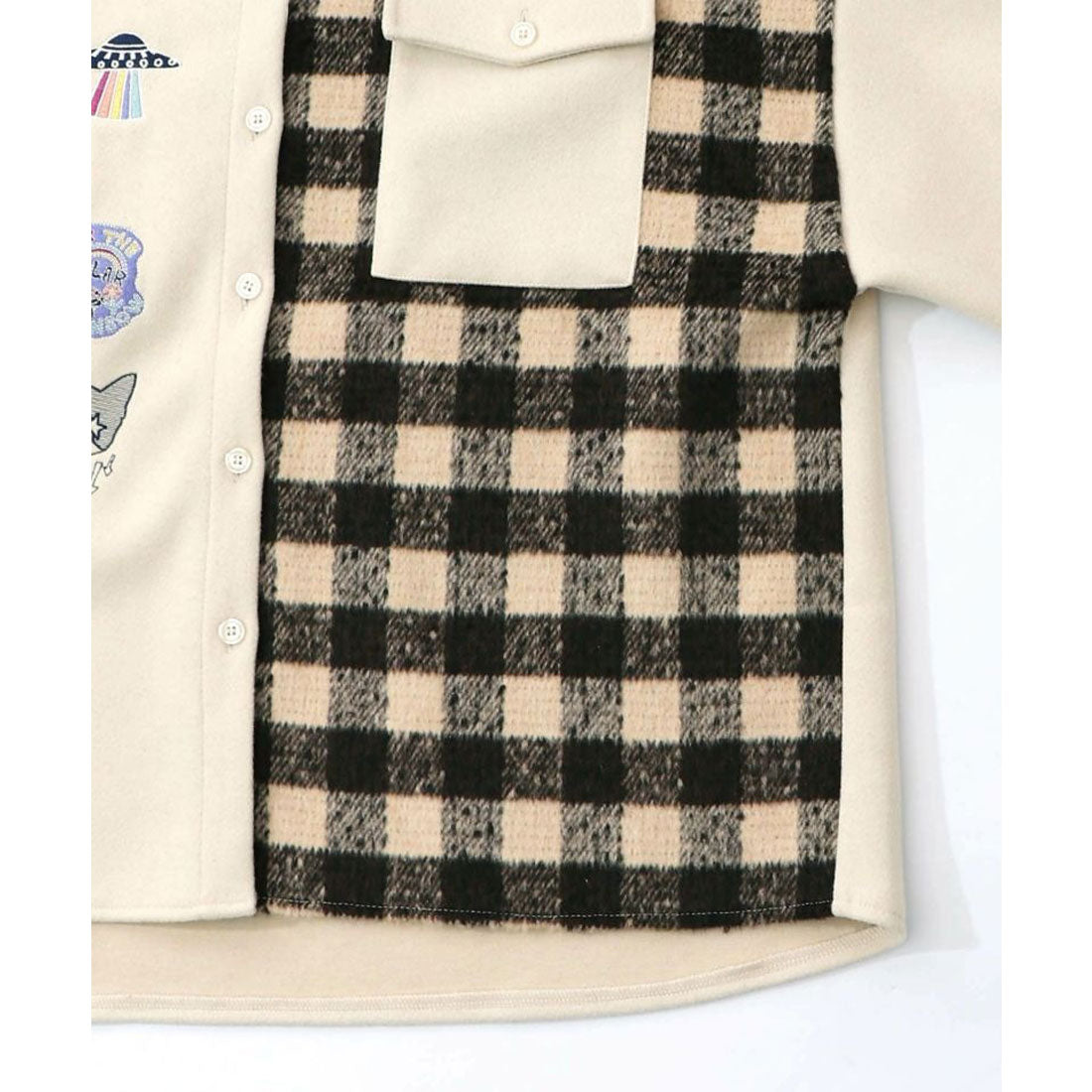 スカラー ScoLar POP刺繍×チェック柄シャツ （アイボリー） アイボリー
