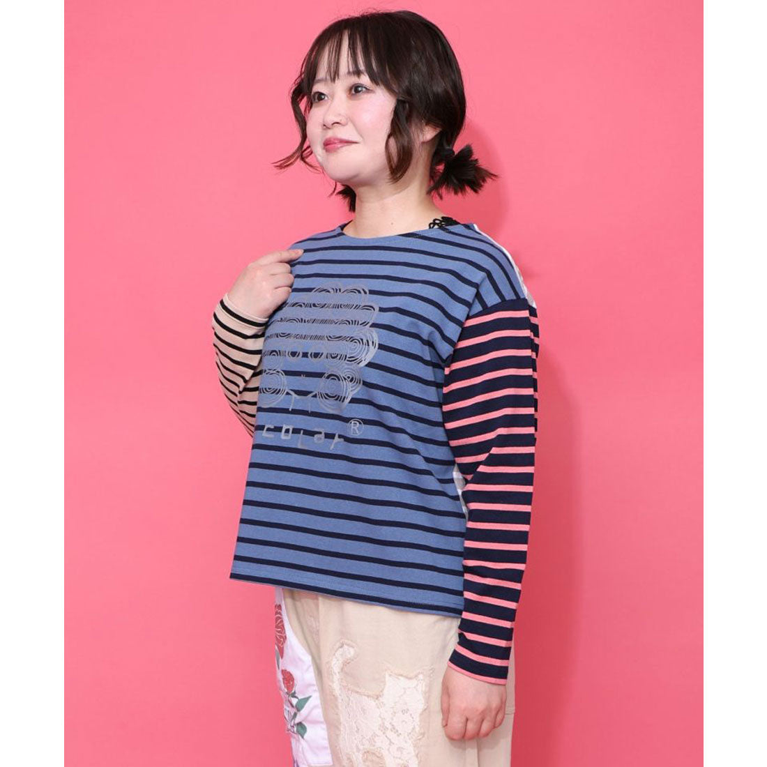 スカラー ScoLar スカラーちゃん×ミックス配色ボーダープルオーバー （グレー） グレー