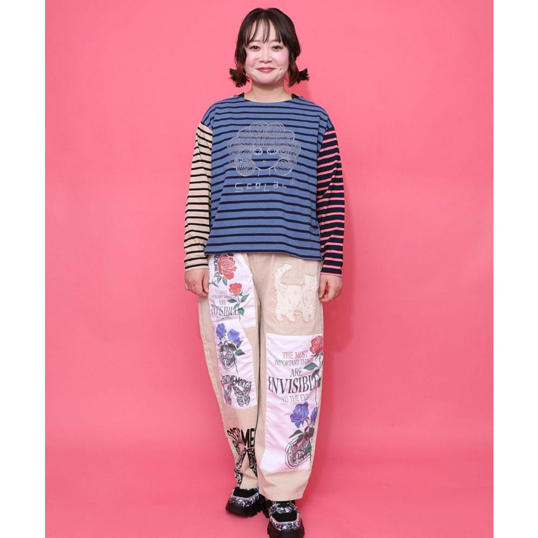 スカラー ScoLar スカラーちゃん×ミックス配色ボーダープルオーバー （グレー） グレー