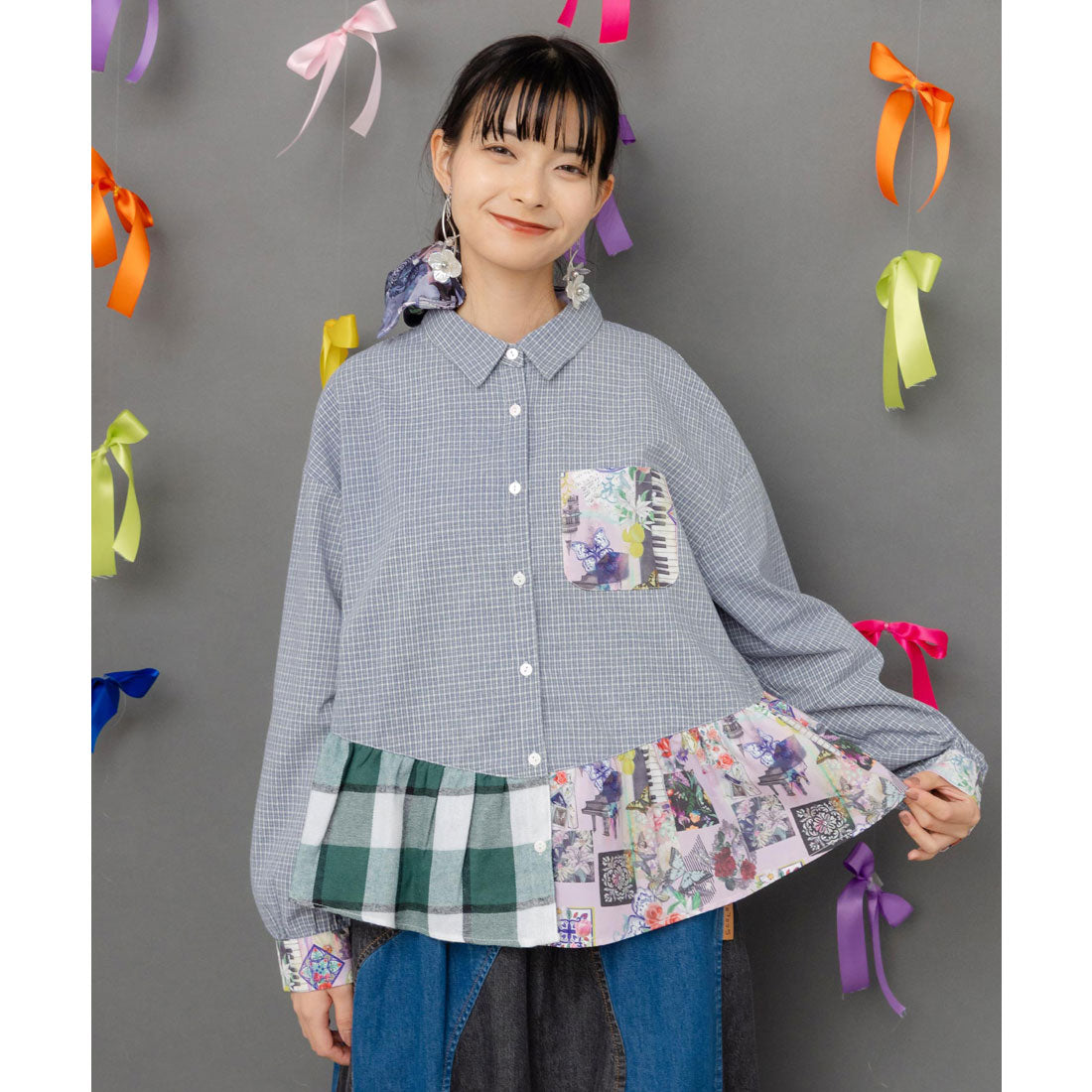 スカラー ScoLar チェック切替シャツ （ネイビー） ネイビー