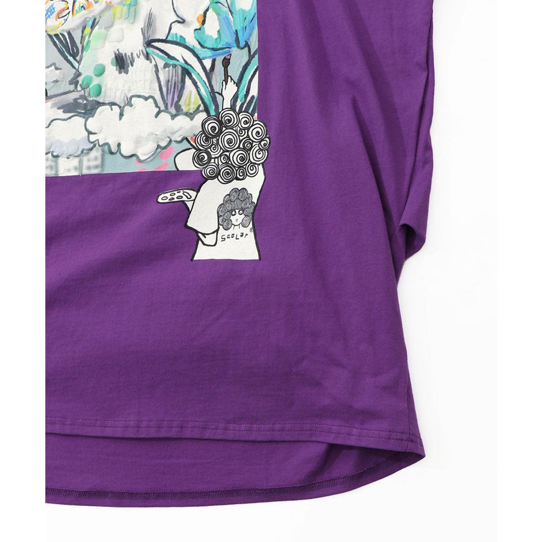 スカラー ScoLar 画家スカラーちゃんネコ柄チュール切替チュニック （オフホワイト） オフホワイト